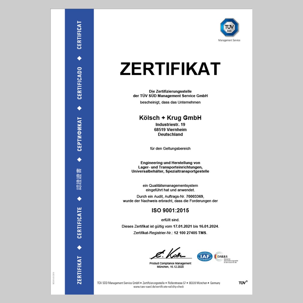 Zerfifikat ISO 9001 TÜV SÜD